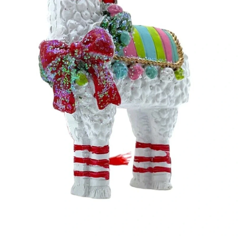 White‎ Llama Ornament -Colorful Blanket Christmas Tree Hat Rosy Cheeks